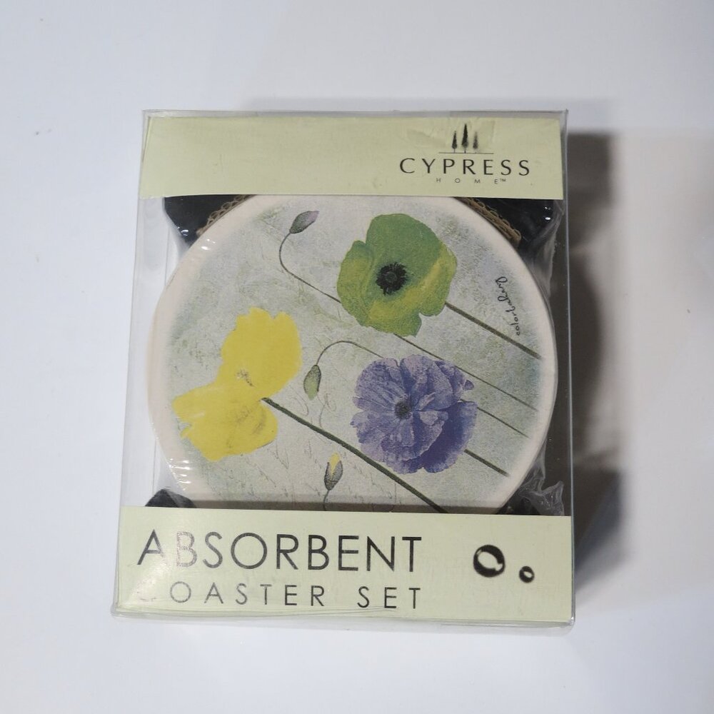 Cypress Home Floral Coaster Set - Yellow, Green, Blue
